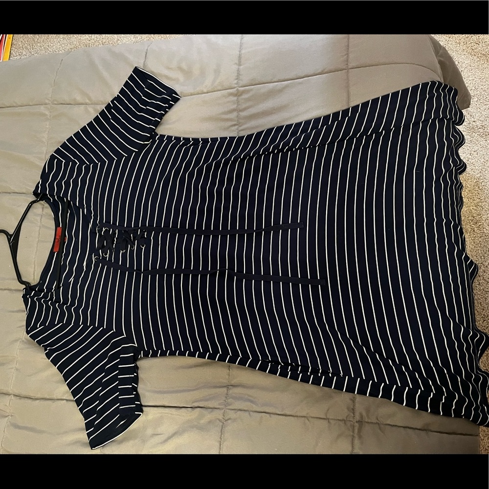 Navy blue and white striped dress